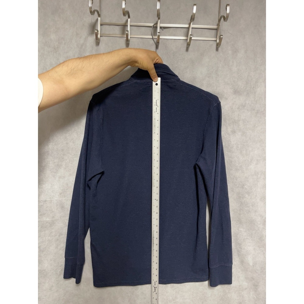 Relwen Sweater Men L Blue Micro Waffle Polo Thermal Knit Pullover Henley Jumper - Picture 5 of 6